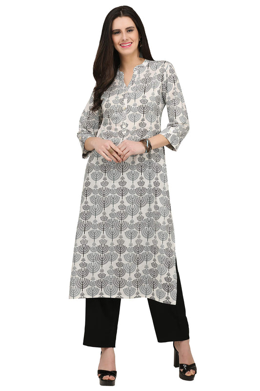 GoSriKi Women's Cotton Floral Straight Kurta