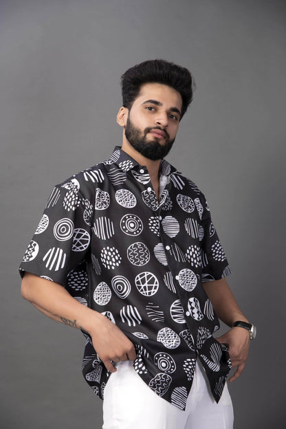 Brown Culture MenS Cotton Blend Abstract Print Shirt With Spread Collared Half Sleeves Standard Length And Button Down Closure