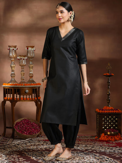 Libas WomenS Silk Blend Kurta Set (39052_Black
