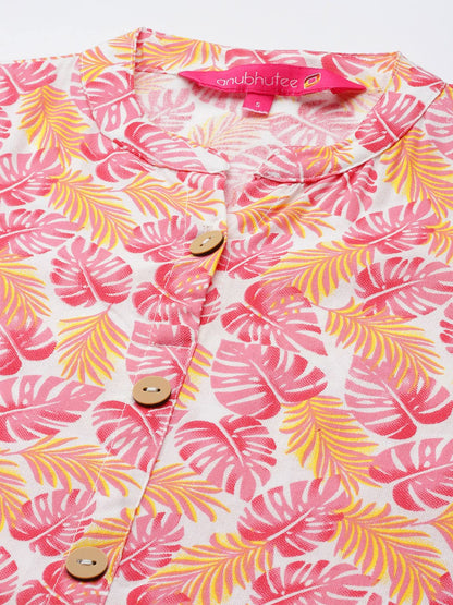 anubhutee Women's Cotton Pink Floral Printed Straight Kurta