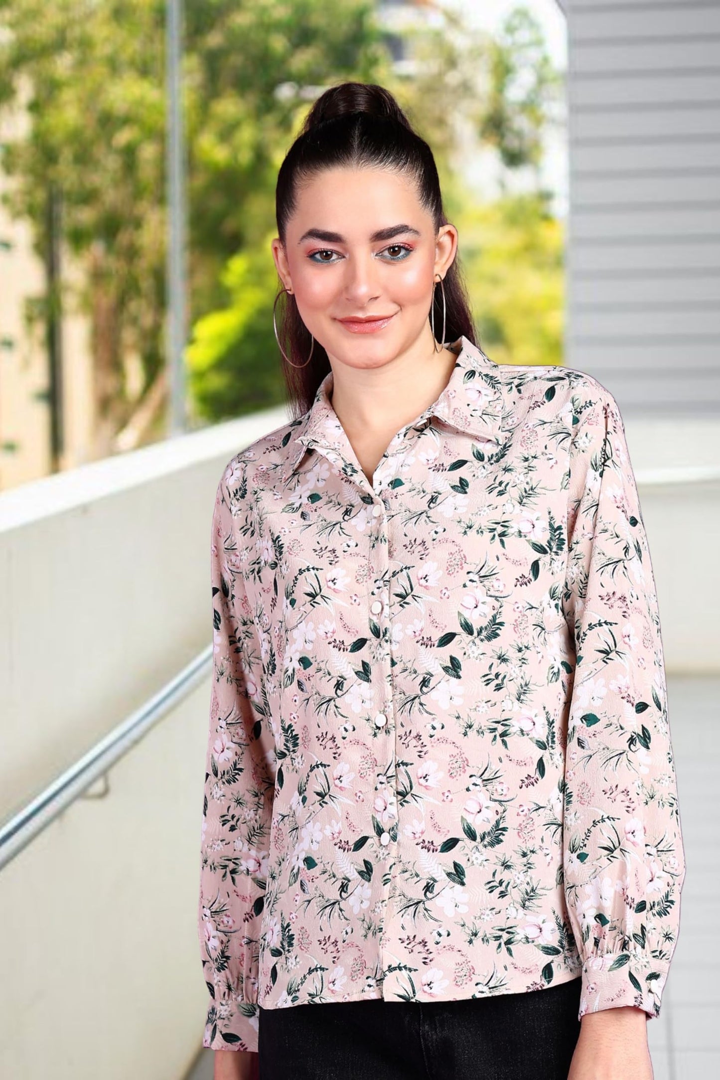 POPWINGS Printed Full-Sleeves Regular-Fit Polyester Printed Shirt for Women Stylish Western Casual Wear