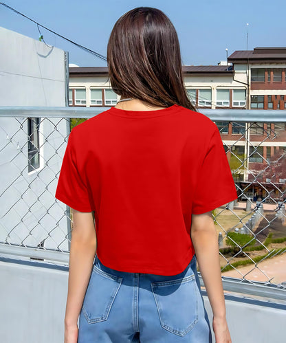 SHODOX 100% Cotton Crop top for Women - Printed Raglan Sleeve Stylish T-Shirt, Oversized fit Drop Shoulder Crop Top for Women