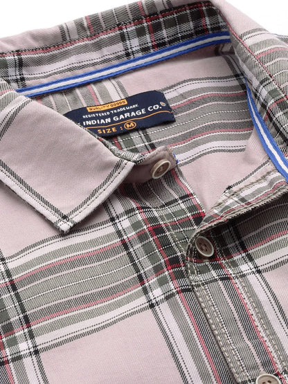 The Indian Garage Co Men Pink Checkered Slim Fit Casual Shirt