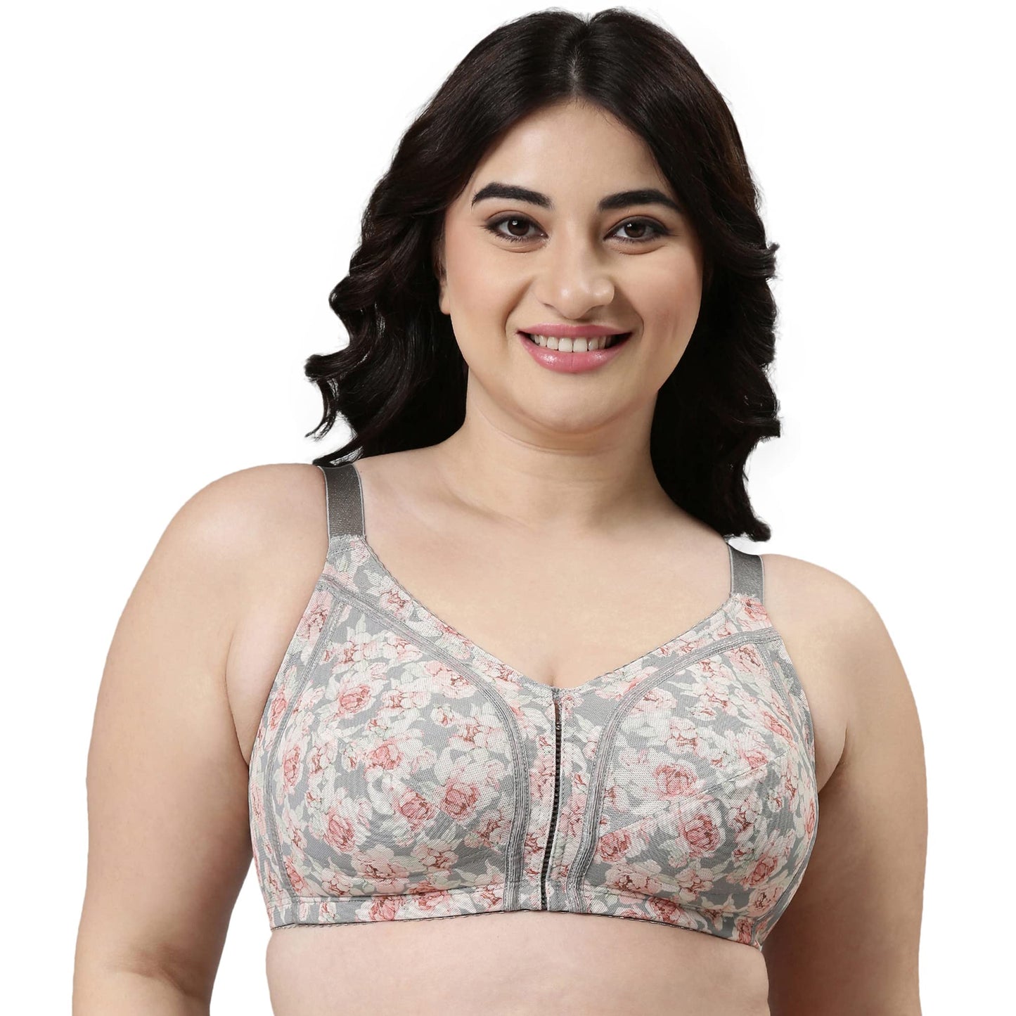 Enamor Womens Nylon Blend Non Padded Wire Free Full Coverage Smooth Contour Lift Bra with 3-Section Cups Support- F097(F097-Mid