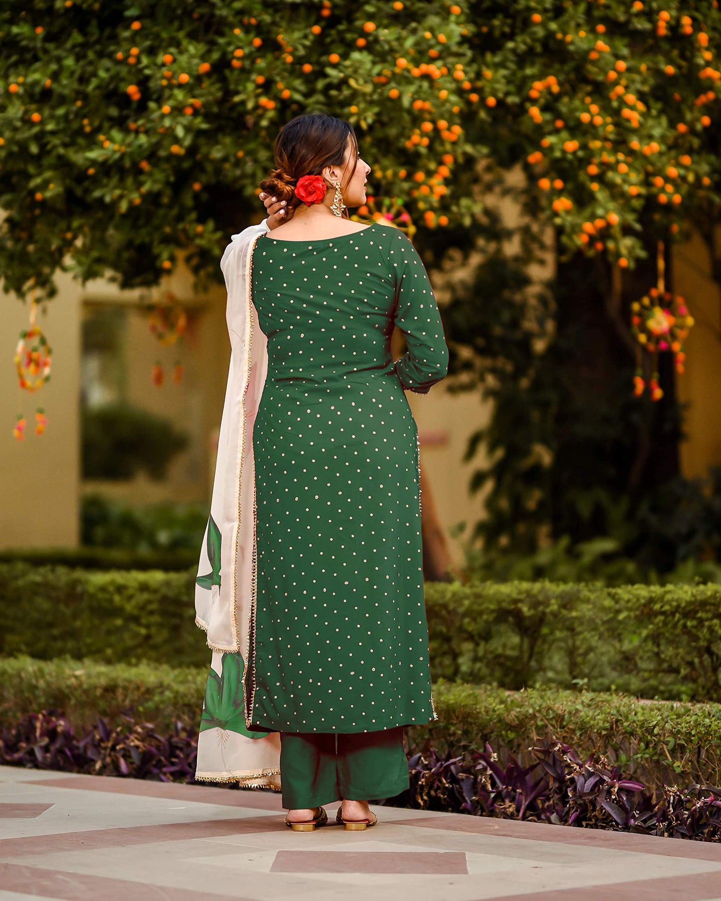 ANNI DESIGNER Women's Cotton Straight?urta with Palazzo (KUR117)