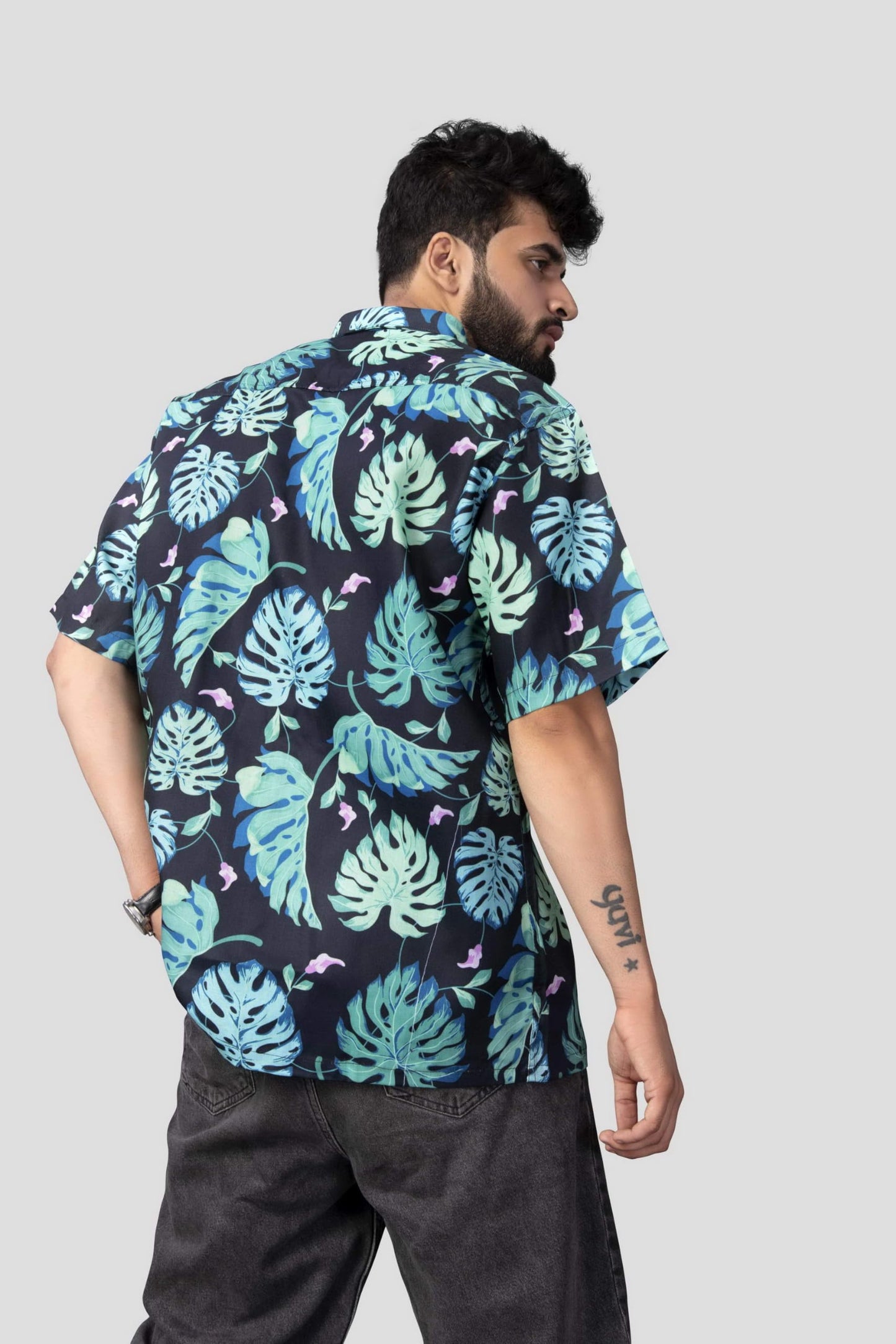 Brown Culture MenS Cotton Blend Floral Print Shirt With Spread Collared Half Sleeves Standard Length And Button Down Closure Ty