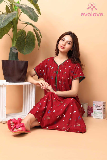 Evolove WomenS Viscose Liva Long Maxi Night Gown Nighty Dress With Pocket & Zipper, Super Soft Comfortable (Maroon, Lngry3067Mn