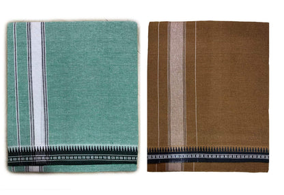 Prakasam Cotton Mens Colour Thalapathi Border Single Dhoti/Size1.28X2.00 Mtrs/Combo Pack Of 2 Dhoties