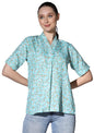 Greciilooks Western Top For Women - Woven Flower Printed Design & Split V Neck Short Stand Collar Top For Girls Suitable For Wor