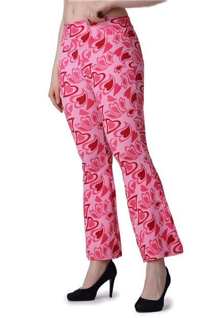 POPWINGS Casual Printed Bootcut Trousers for Women || Pull On Bootcut Trousers for Women || Regular Fit Women Trousers for Summe