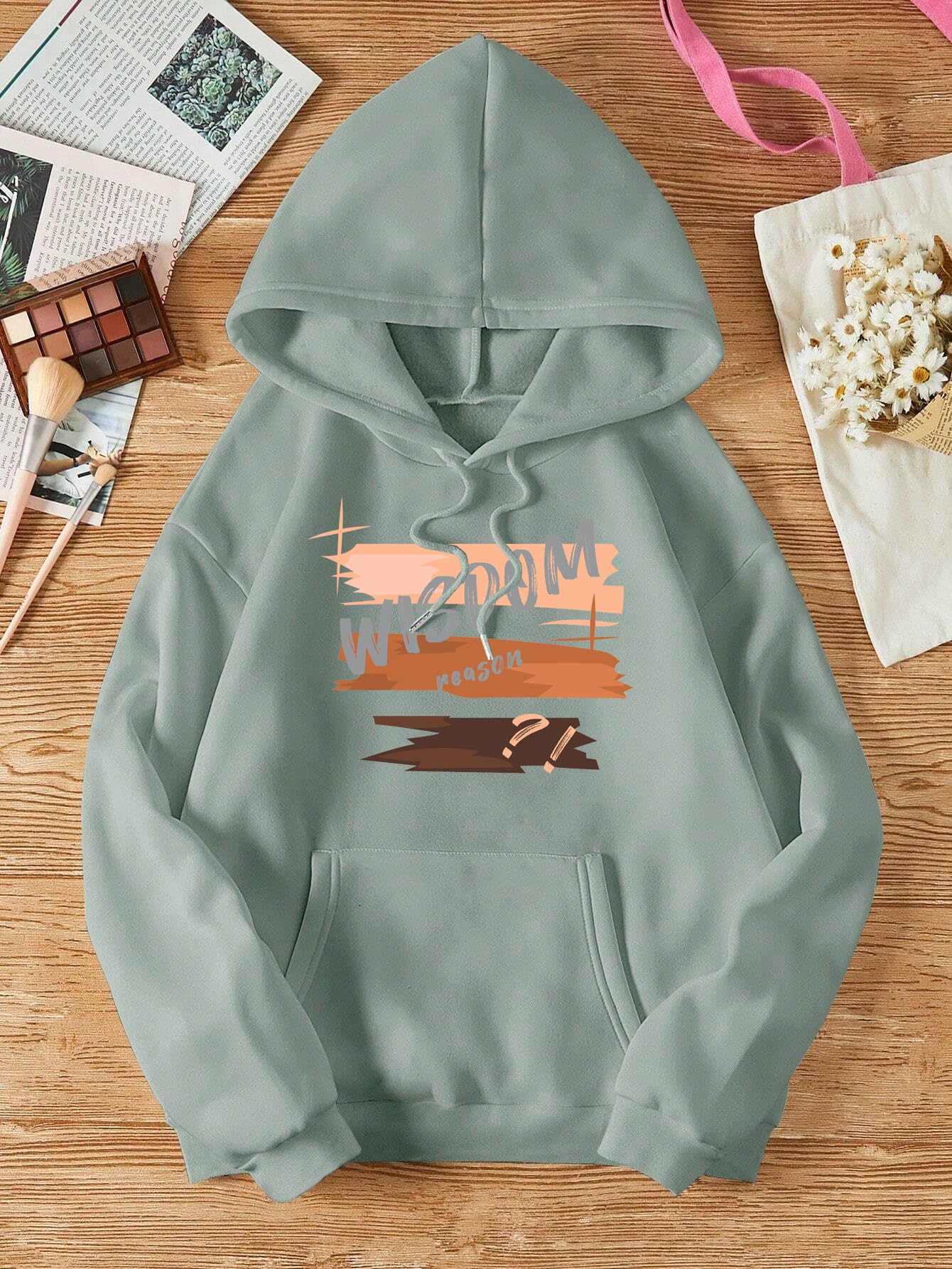 TAGAS Womens Letter Print Full Sleeve Kangaroo Pocket Drawstring Hoodie || Sweatshirt for Women|| Hoodies || Winter Wear for Wo