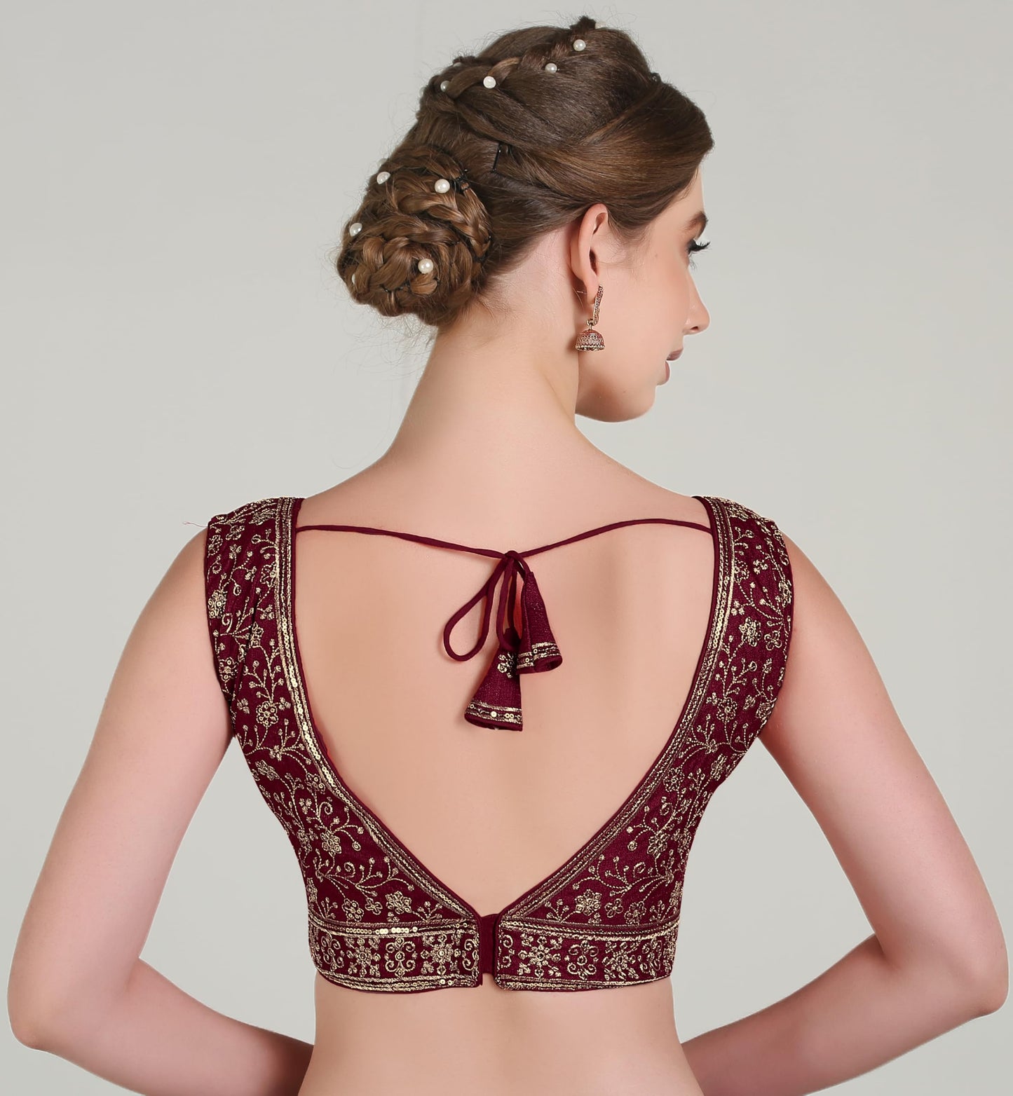 Pujia Mills WomenS Indian Ethnic Wear Designer Gold Zari Embroidery With Sequence Work V Neck Sleeveless Readymade Back Side Wo