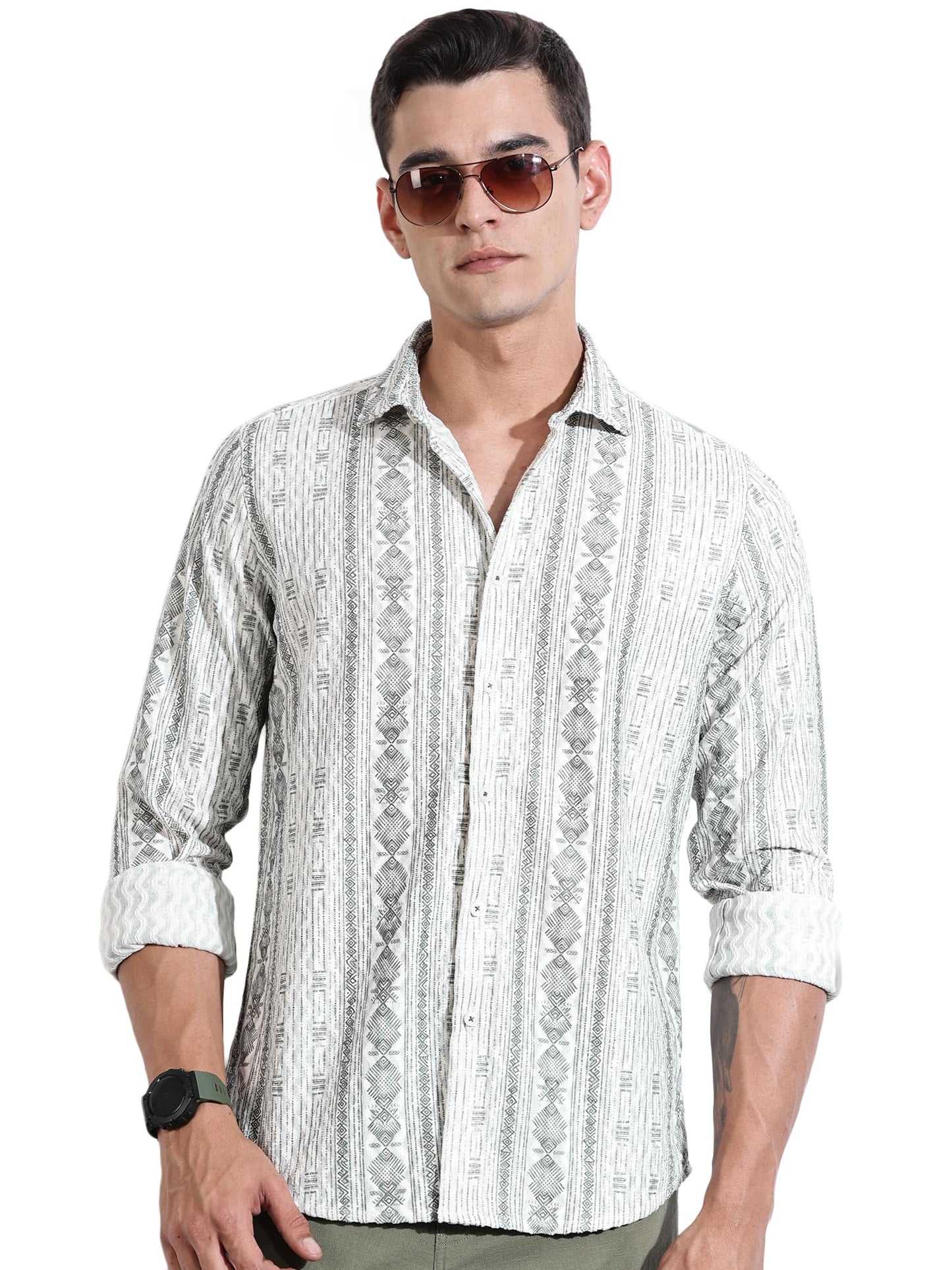 Thomas Scott Men Cutaway Collar Slim Fit Casual Shirt(TS1666_Olive)