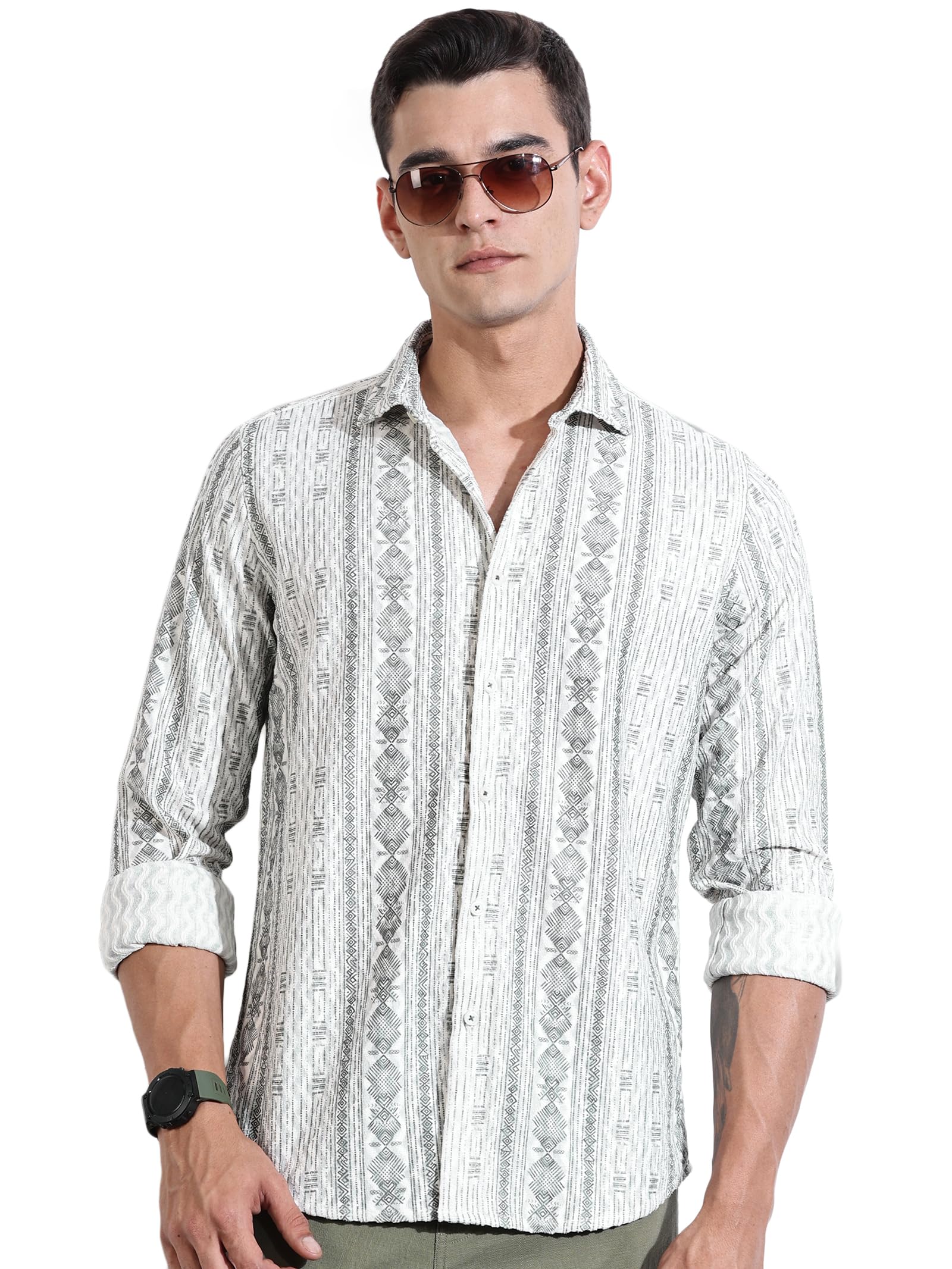Thomas Scott Men Cutaway Collar Slim Fit Casual Shirt(TS1666_Olive)