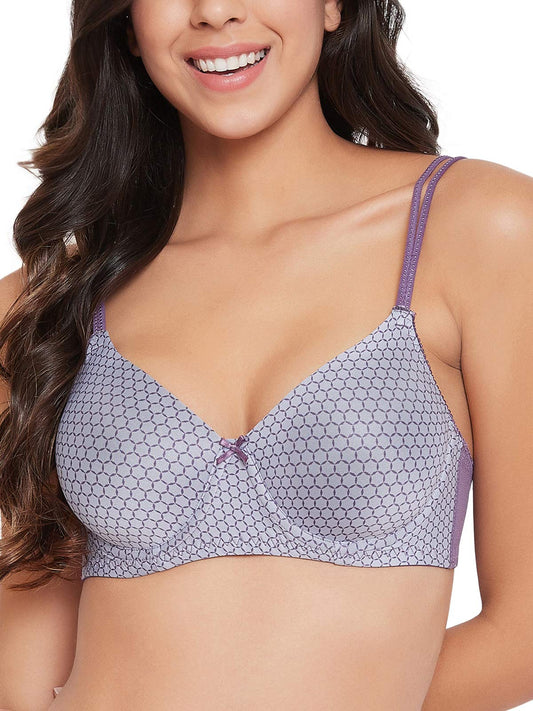 Clovia Womens Padded Underwired Full Cup Honeycomb Print T-Shirt Bra (BR2105P08_Blue_32D)
