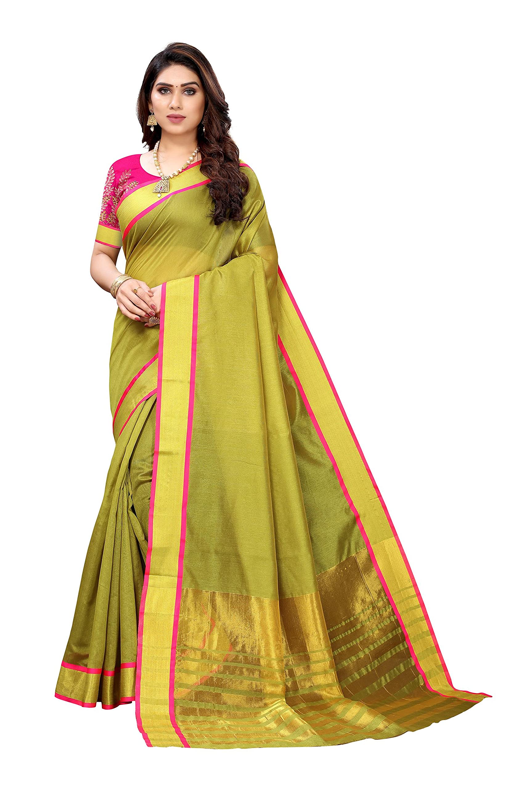 ANNI DESIGNER Womens Art Silk Printed Saree with Blouse Piece (SWAK GREEN_Green)