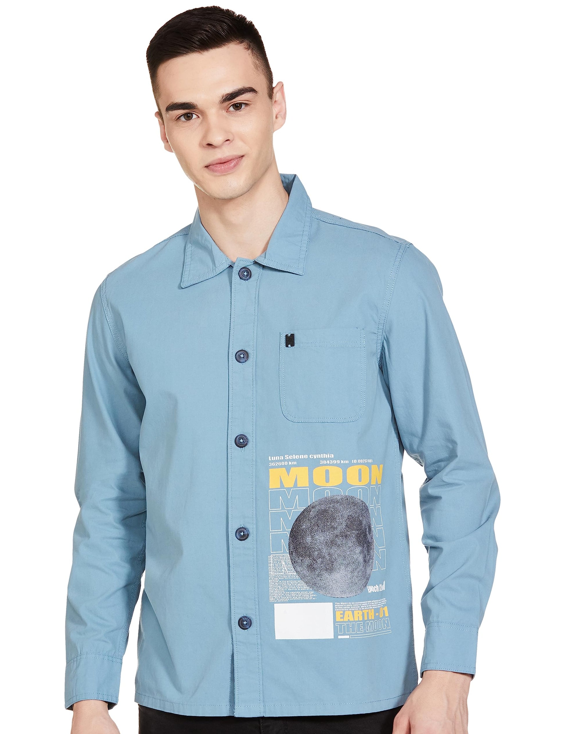 The Indian Garage Co Blue Regular Fit Cutaway Collar Placement Print Long Sleeves Shirt