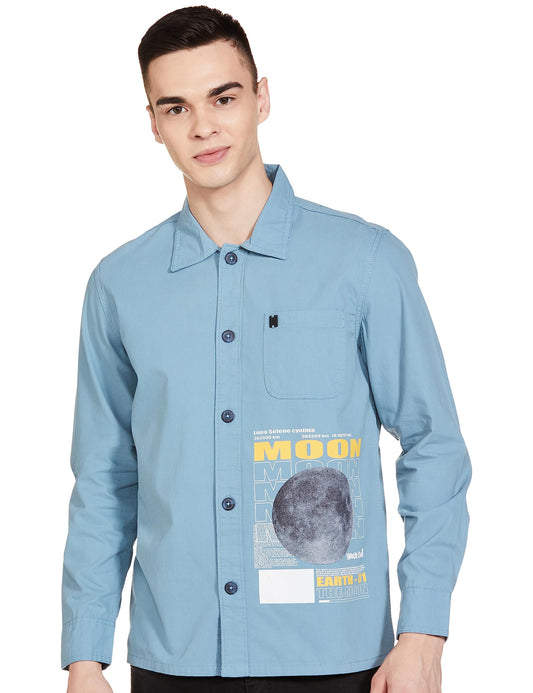 The Indian Garage Co Blue Regular Fit Cutaway Collar Placement Print Long Sleeves Shirt