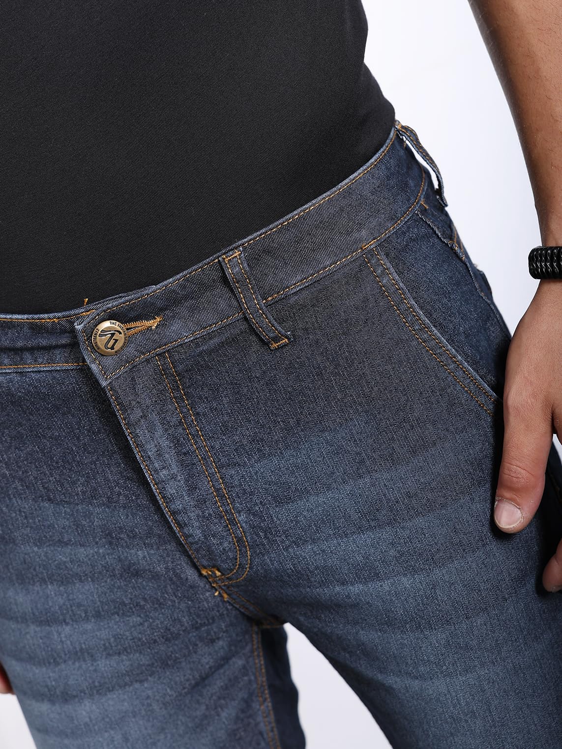 The Indian Garage Co Men Slim Fit Solid Mid-Rise Jeans Navy Blue