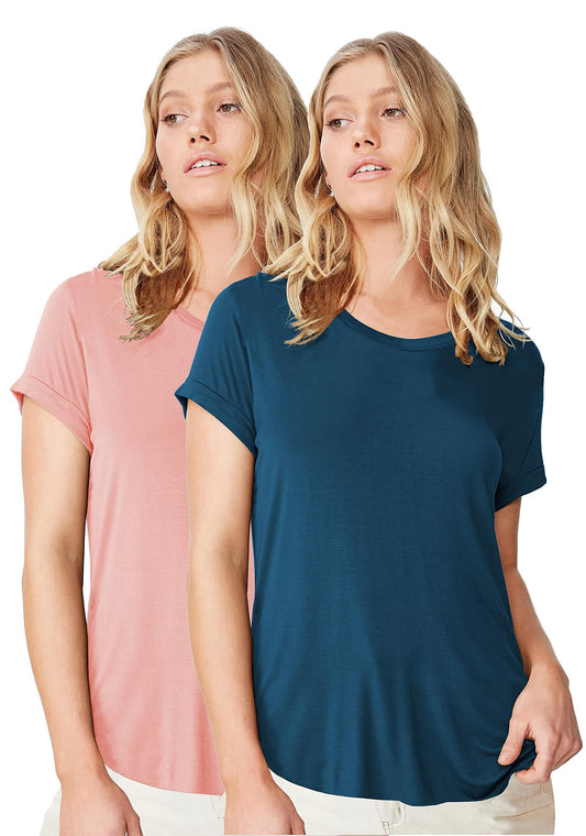 Fabricorn Stylish Combo of Plain Airforce Blue and Dusty Rose Color Up and Down Cotton Tshirt for Women (Dusty Rose and Airforce