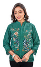 Kesudi WomenS Embroidered Button-Down Shirt For WomenS | Casual Wear Floral Design Tunic Shirt | 3/4 Sleeve Mandarin Collar Sh