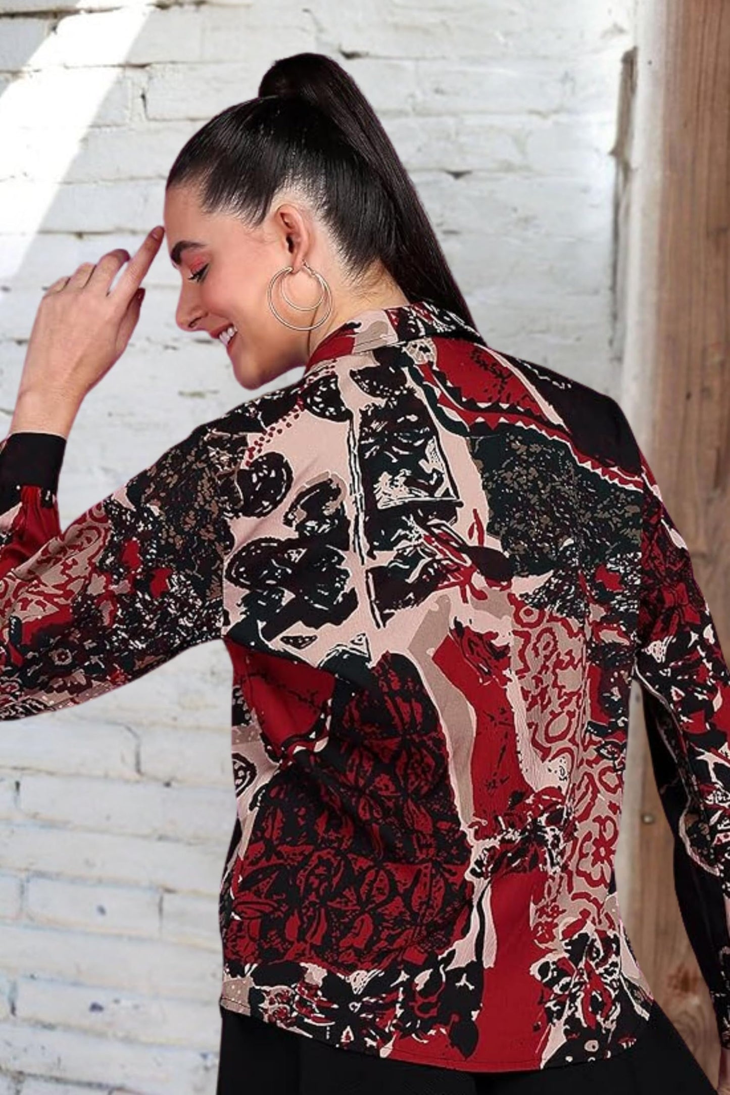 POPWINGS Printed Full-Sleeves Regular-Fit Polyester Printed Shirt for Women Stylish Western Casual Wear