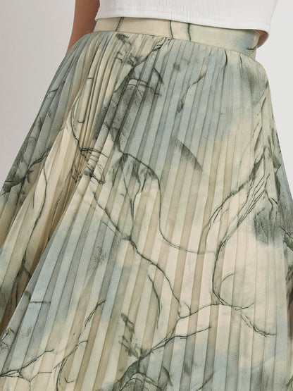 Kzully | Marble Elegance A WomanS A-Line Midi Printed Skirt Masterpiece