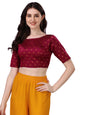 Oomph! WomenS Indian Ethnic Wear Designer Leaf Pattern Boat Neck Half Sleeve Brocade Maroon Blouse For Saree Or Lehnga And Blou