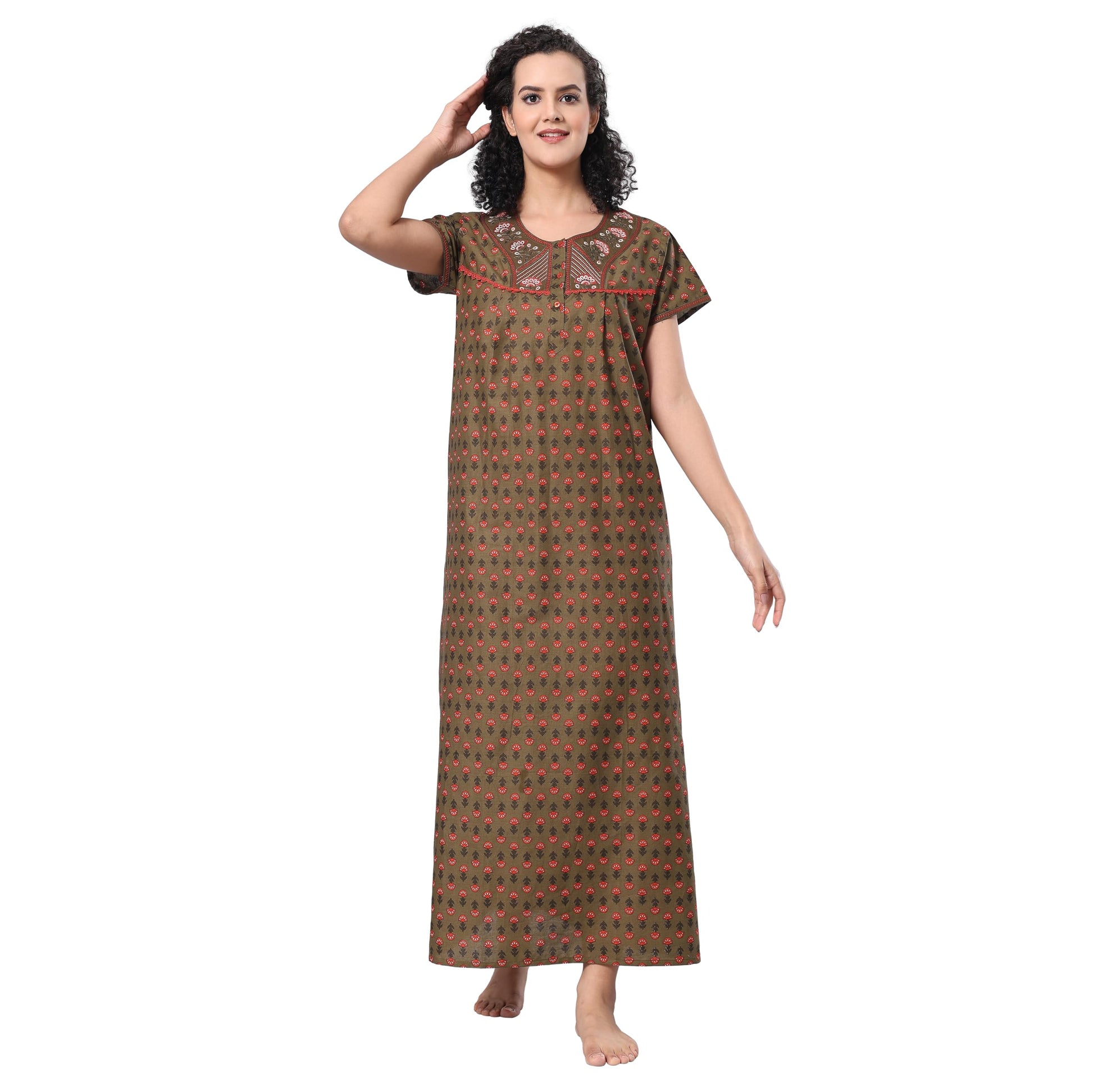 Evolove WomenS 100% Cotton Supersoft With Beautiful Embroidery Long Maxi Night Gown Nighty Dress With Pocket, Most Comfortable