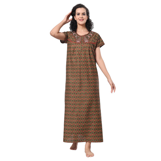 Evolove WomenS 100% Cotton Supersoft With Beautiful Embroidery Long Maxi Night Gown Nighty Dress With Pocket, Most Comfortable