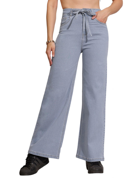 Dolce Crudo Womens High-Rise Wide Leg Stretch Jeans (DOSS25DEN13-55-158-28, Light Blue, 28)
