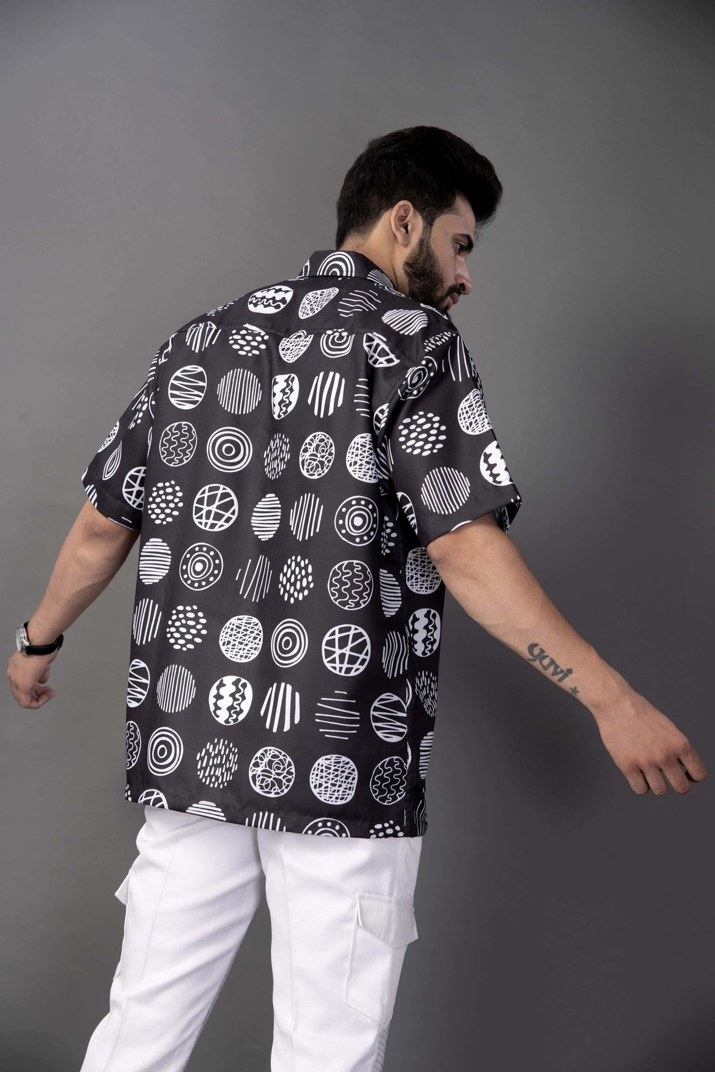Brown Culture MenS Cotton Blend Abstract Print Shirt With Spread Collared Half Sleeves Standard Length And Button Down Closure