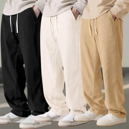 Preneum Men Mid Rise Poly Cotton Loose Fit Trouser || Korean Style Travel & Lounge Wear with Pockets||Black & Off White & Beige|