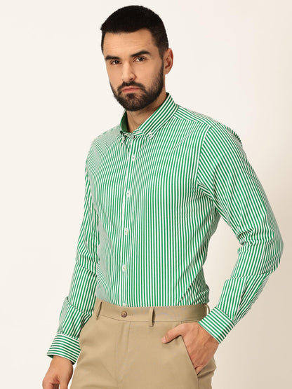 Thomas Scott 100% Cotton Full Sleeves Button-Down Collar Slim Fit Formal Shirt for Mens Green