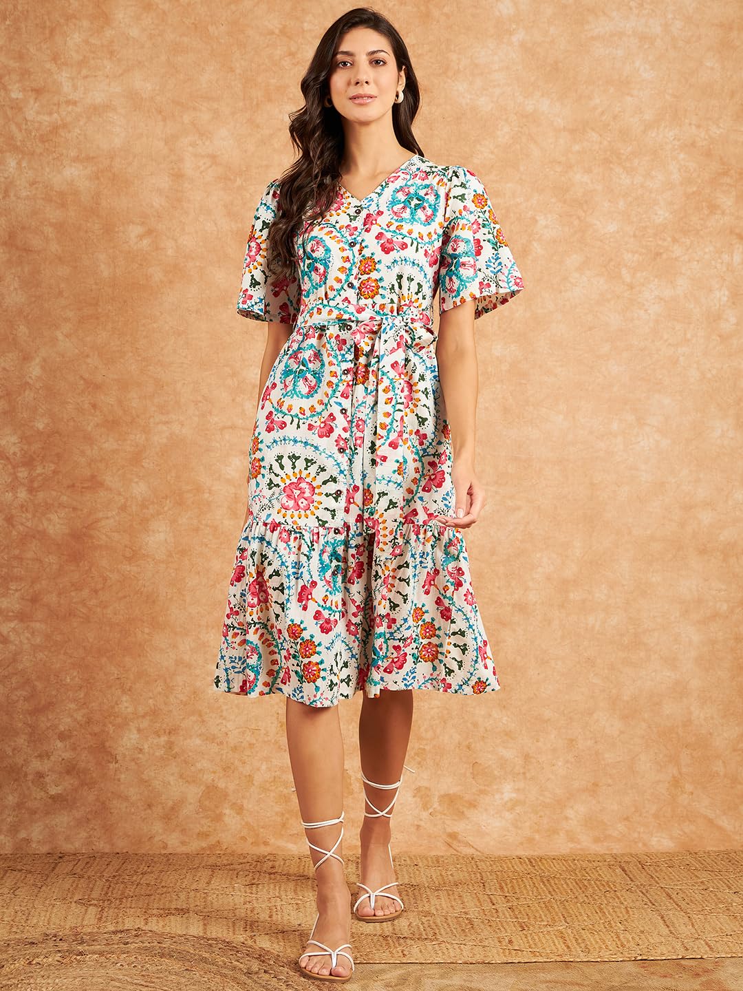 Modeve Women Froral Print White Dress
