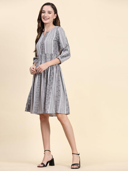 Toochki WomenS Grey Muslin Tribal Fit & Flared Western Dress | Dress For Women | A Line Dress | Winter Dress | Western Dress |