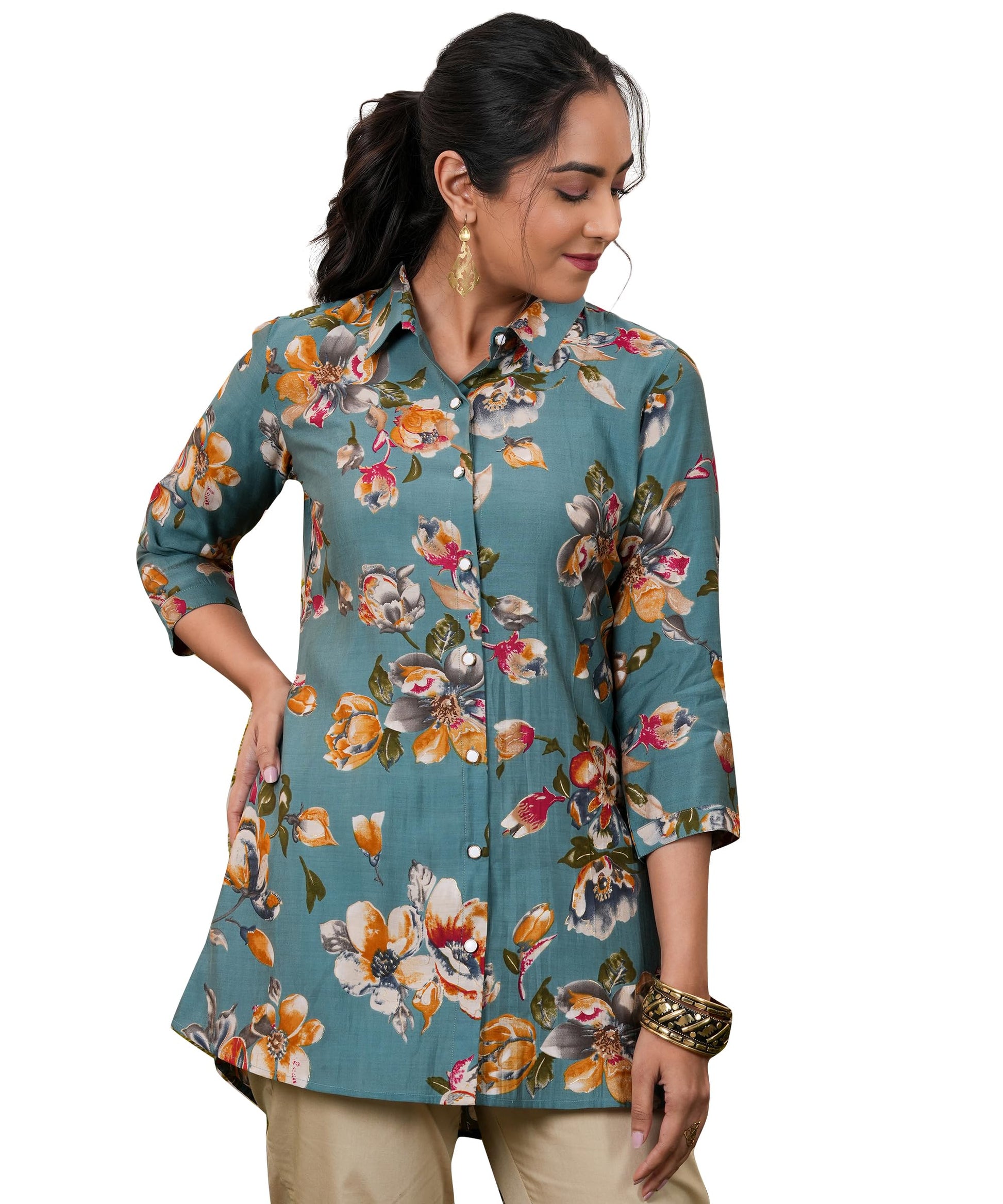 Libas Womens Printed A-Line Kurtis (37080_Blue