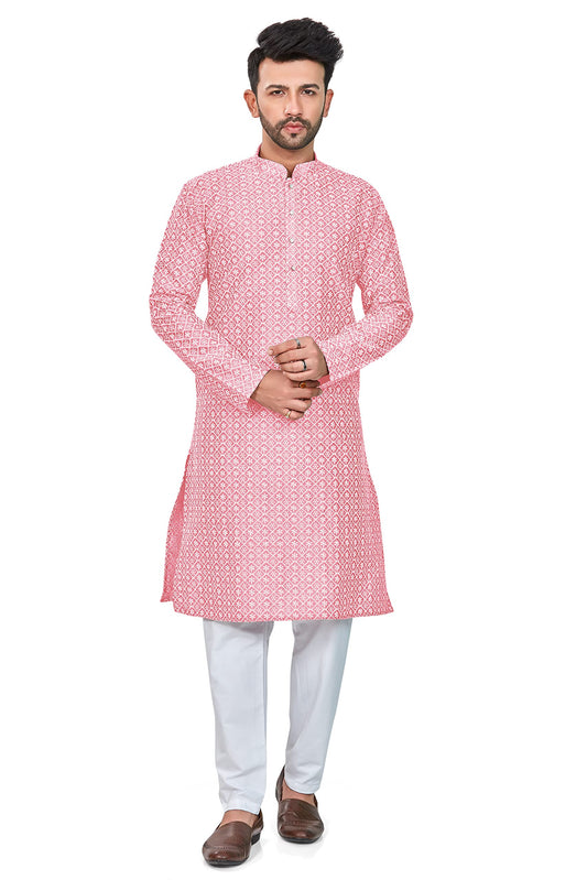 Be Active MenS Embroidered Lucknowi Pink Kurta Set || Men Kurta Pajama || Men Kurta Pajama Set || Kurta Pajama For Men (Rfsk001
