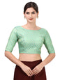 Oomph! Readymade Blouse For Women, Brocade, Green, Boat Neck