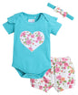 Bumzee Blue & White Girls Half Sleeves Bodysuit & Short Set With Headband & Age - 3-6 Months (Peb8063C-Blu.Wht)