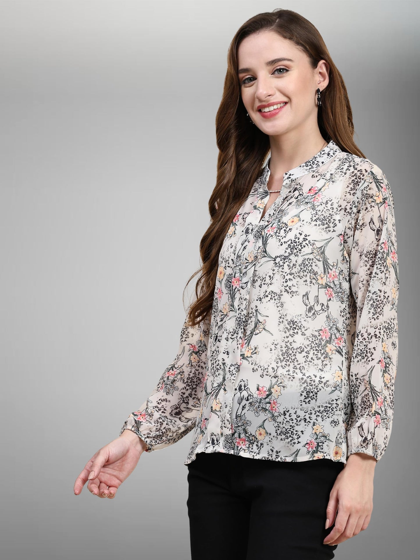 Toochki Top For Women | Grey Top For Women | Georgette Western Top For Women | Short Top For Women | Crop Top For Women | Floral