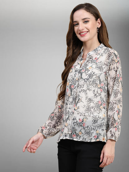 Toochki Top For Women | Grey Top For Women | Georgette Western Top For Women | Short Top For Women | Crop Top For Women | Floral