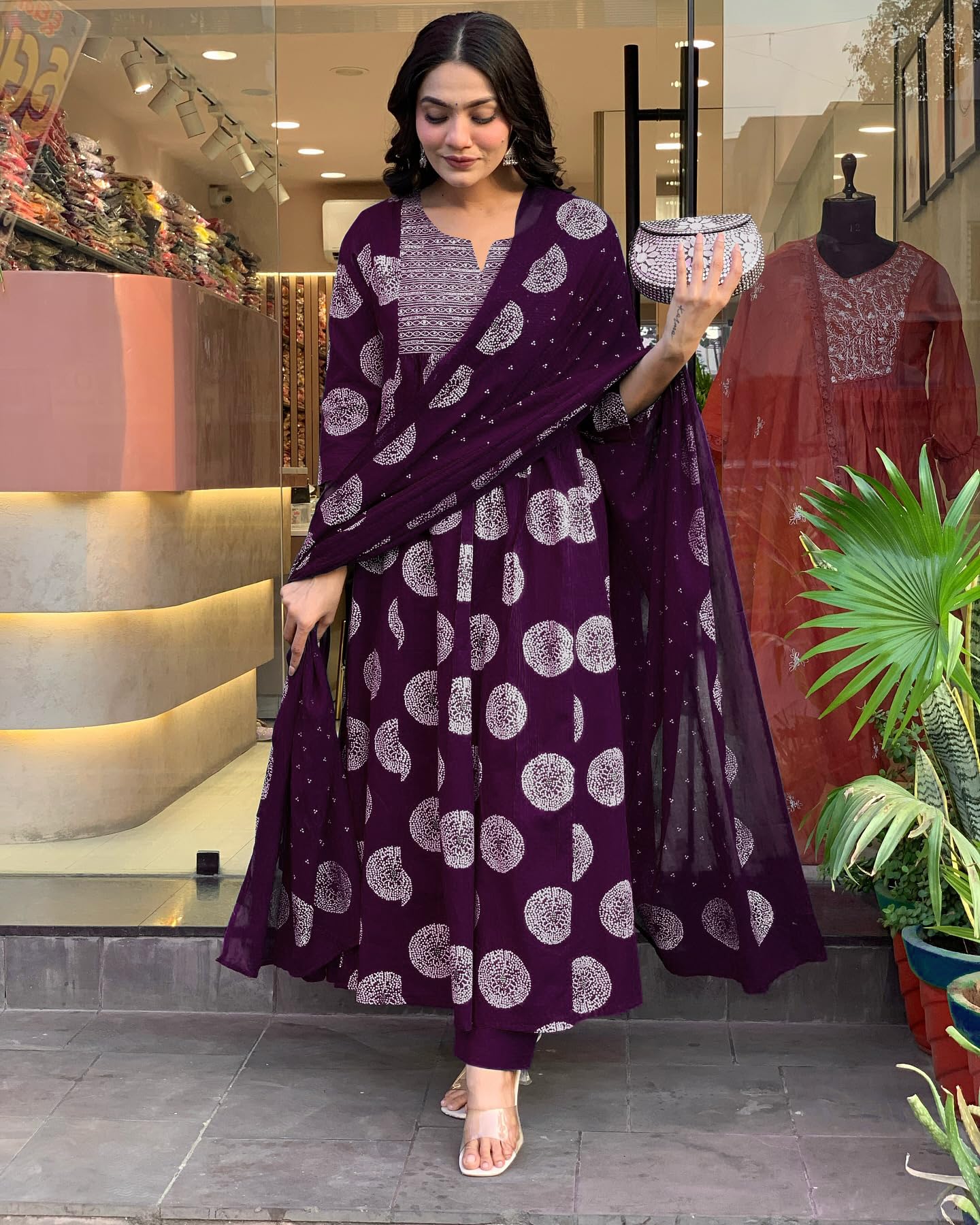 Toochki Dress For Women | Flared Dresses | Three Piece | Embroidered With Printed Work | Rayon Fabric | Wine | With Pant And Dup
