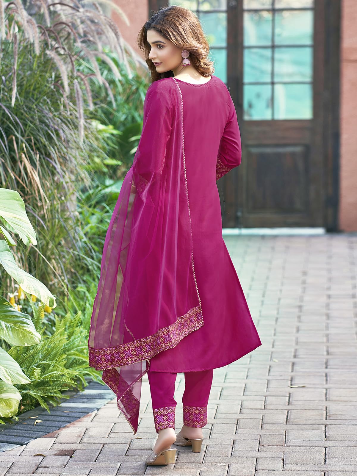 Sanisa WomenS Cotton Blend Sequence Embroidery Work Straight Kurta With Pant And Foil Printed Gota Lace Work Dupatta (137Kbd147
