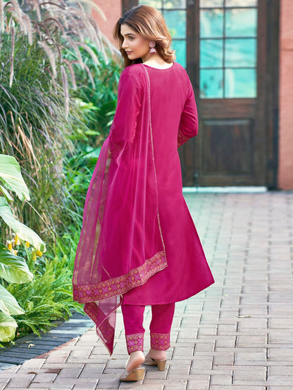 Sanisa WomenS Cotton Blend Sequence Embroidery Work Straight Kurta With Pant And Foil Printed Gota Lace Work Dupatta (137Kbd147