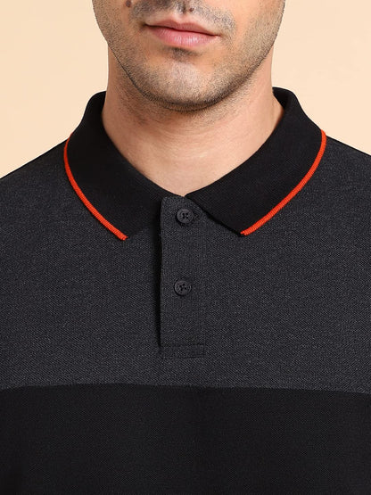 Dennis Lingo MenS Slim Fit Black Colorblocked Polo T-Shirt