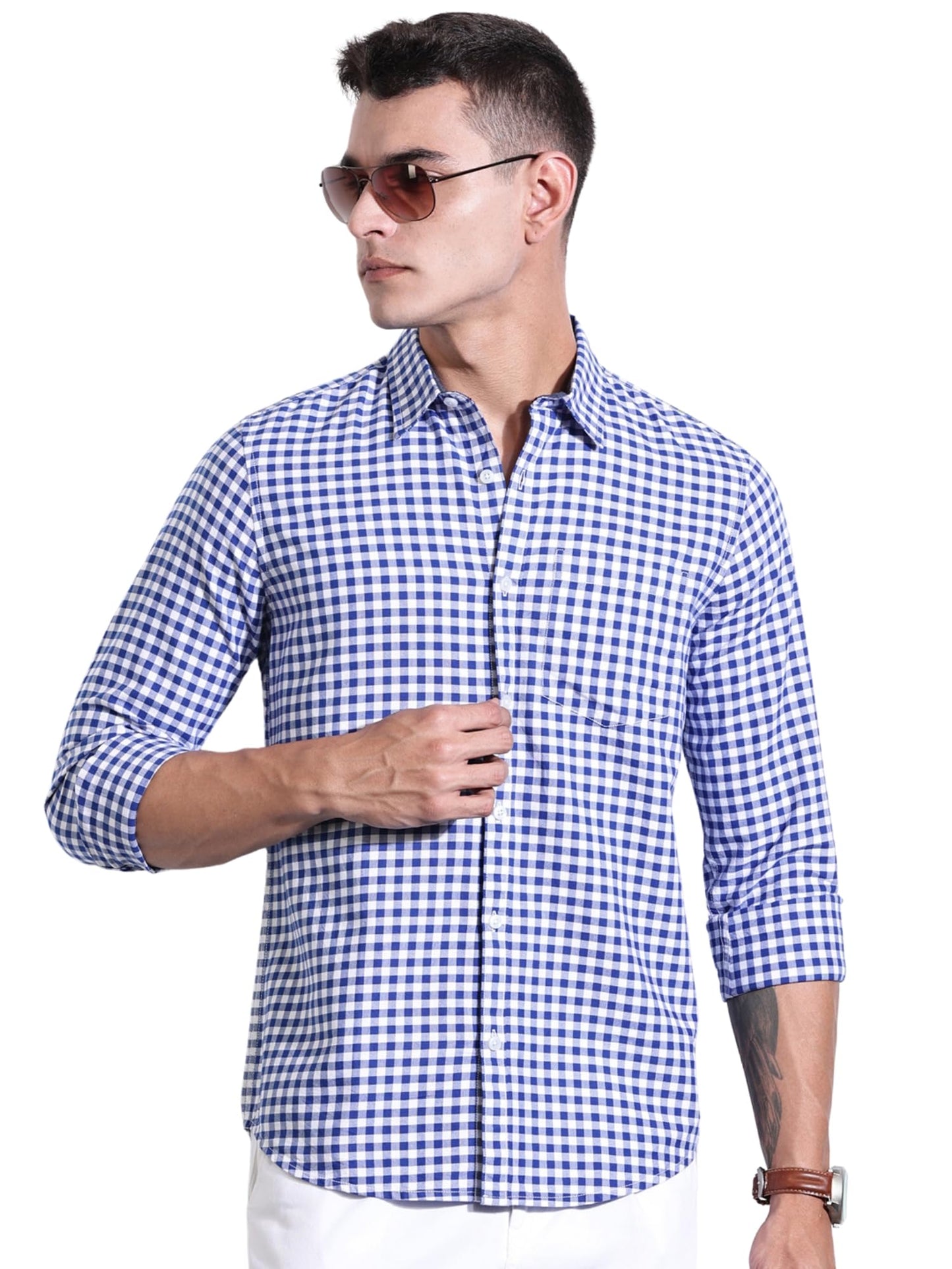Thomas Scott Men | Long Sleeves | Gingham Checks | 100% Cotton | Spread Collar | Casual Shirt | (Available in Plus Size)(TS1481_