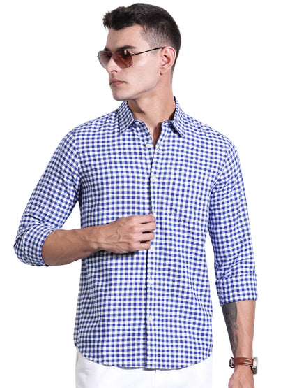 Thomas Scott Men | Long Sleeves | Gingham Checks | 100% Cotton | Spread Collar | Casual Shirt | (Available in Plus Size)(TS1481_