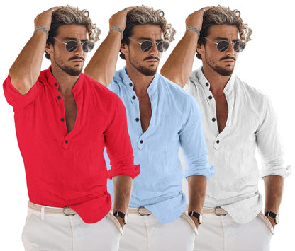 Zartha Combo Of Men Solid Cotton Blend Straight Kurta Shirt Pack Of 3