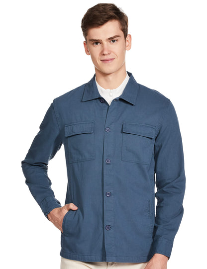 The Indian Garage Co Blue Regular Fit Cutaway Collar Solid Long Sleeves Shirt